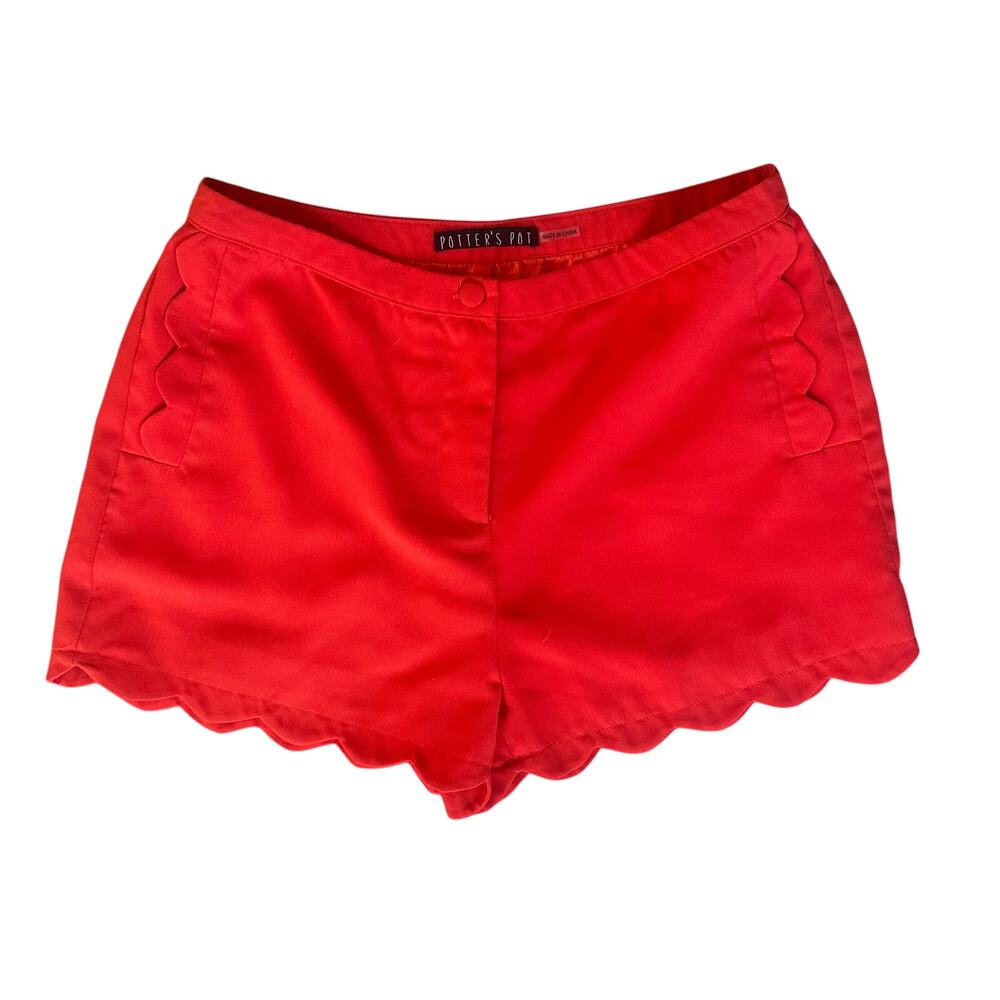Potters Pot Mid Rise Orange Scallop Trim Pockets and Hem Shorts, Lined, Size S